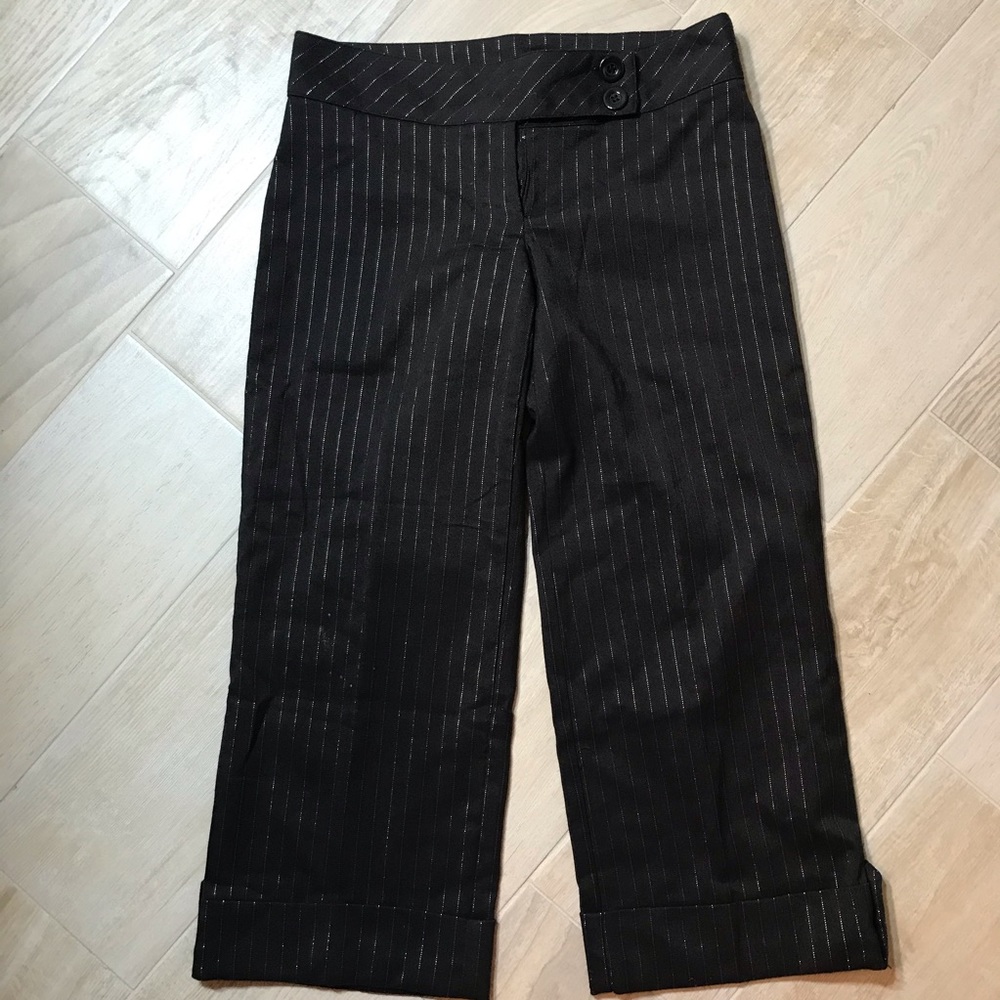 Brown capris with gold pinstripe